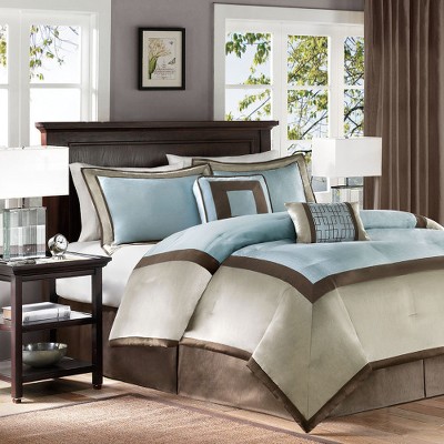 Genevieve Blue and Brown California King Comforter Set