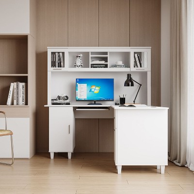Big Modern Computer Desk Work from Home Desk with Hutch, Bookcase and Integrated Cable Management with Powerful Storage Space-The Pop Home