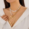 Oversized Heart Pendant Necklace | Y2K Chunky Pearl Choker Set - 2 of 4