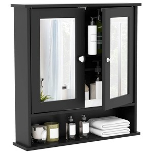 Costway Wall Mount Mirror Cabinet Bathroom Medicine Cabinet Organizer White/Gray/Brown/Black - 1 of 4