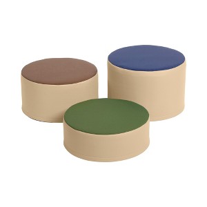 ECR4Kids SoftZone Colorful Stump Stool Seating Set, Foam Ottomans, 3-Piece - 1 of 4