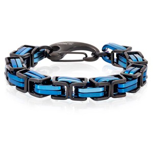 Crucible Men's Byzantine Chain Black/Blue Plated Steel Bracelet (11mm Wide) - 1 of 4