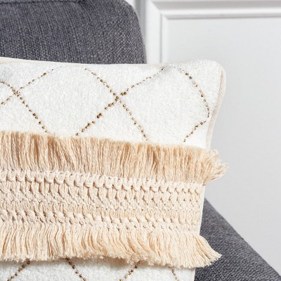 Braxton 16" Cream Geometric Boho Chic Pillow