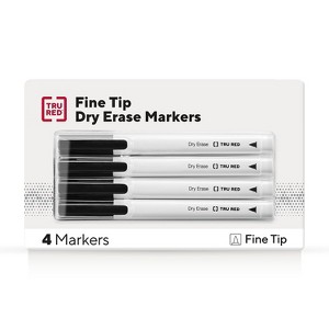 TRU RED Pen Dry Erase Markers Fine Tip Black 4/Pack TR54560 - 1 of 4