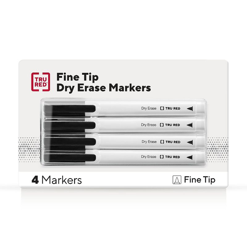 TRU RED Pen Dry Erase Markers Fine Tip Black 4/Pack TR54560, 1 of 10