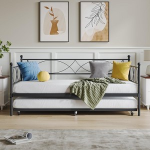 GustoWave Twin Metal Daybed Frame with Trundle, Heavy Duty Metal Platform Sofa Bed for Bedroom Living Room - 1 of 4