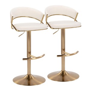 Metal and Velvet Adjustable Contemporary Barstool with 360-Degree Swivel and Rounded T Footrest, Set of 2 for Kitchen - 1 of 4