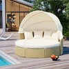 Chic Crate - Rattan Daybed Outdoor Sectional Sofa Set - Retractable Canopy with Removable Cushion & Separate Seating for Backyard & Poolside (Beige) - 2 of 4