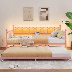 Bed Frame, Bed Frame Twin Daybed with Trundle, Convertible 2-in-1 Sofa, Space Saving Metal Sleeper, for Small Spaces, Apartments, Living Room - 1 of 4