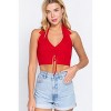 Slickblue Halter Ruched Crop Knit Top, Juniors Sweater Style, Sleeveless Fit, Mango Sherbet/Red Glow, Size, S-L - 2 of 4