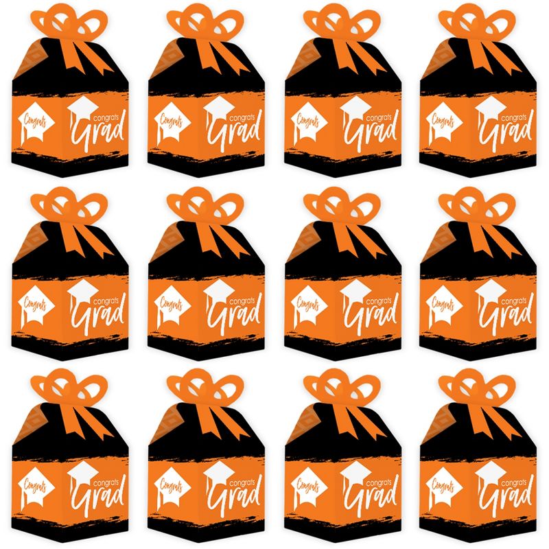 Big Dot of Happiness Orange Grad - Best is Yet to Come - Square Favor Gift Boxes -  Orange Graduation Party Bow Boxes - Set of 12, 4 of 8