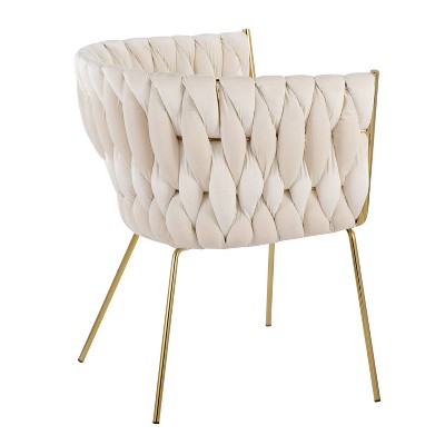 Elegant Braided Velvet Barrel Accent Chair with Gold Metal Legs