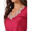 cheibear Women's Satin Half Sleeve Lace Trim Top with Long Pants 2 Piece Sleepwear Sets - 4 of 4