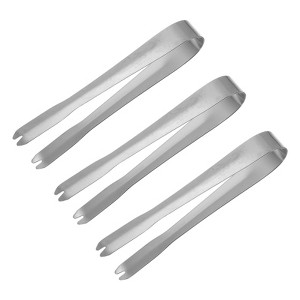 Unique Bargains 410 Stainless Steel Ice Tongs for Appetizers, Charcuterie, Dessert, Tea Party, Bar, Cafe Serving 5.2" Silver 3 Pcs - 1 of 4