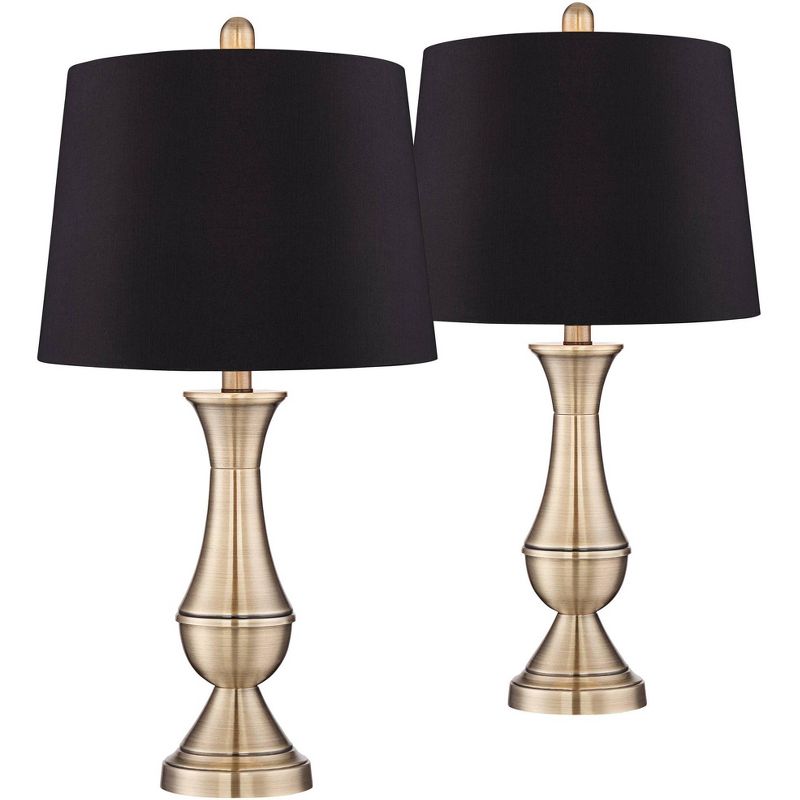 Regency Hill Becky Traditional Table Lamps 24 3/4" High Set of 2 Antique Brass Black Faux Silk Drum Shade for Bedroom Living Room Bedside Nightstand, 1 of 6