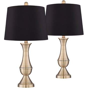 Regency Hill Becky Traditional Table Lamps 24 3/4" High Set of 2 Antique Brass Black Faux Silk Drum Shade for Bedroom Living Room Bedside Nightstand