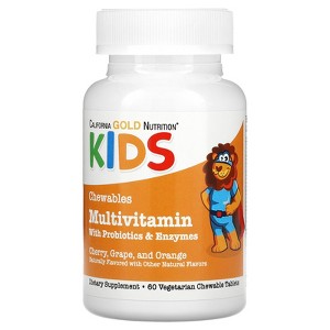 California Gold Nutrition Chewable Multivitamins with Probiotics & Enzymes for Children, Assorted Fruit, 60 Vegetarian Tablets - 1 of 3