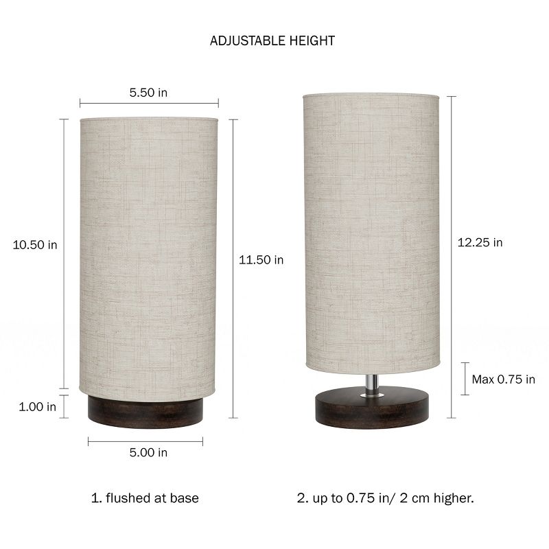 Hastings Home Cylinder Lamp Adjustable Height with Wooden Base and LED Bulb, 3 of 7