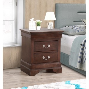 HomeStock Cappuccino Nightstand with Two Drawers, 24x21x16 Classic Bedside Storage Table with Warm Finish and Easy Use - 1 of 4