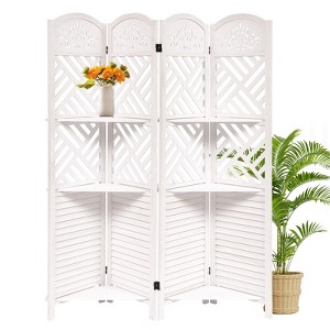 GustoWave White Wooden Room Divider Wall 4 Panel,5.6FT Tall Room Divider with Shelves,Folding Privacy Screens 67 in for Room Separation Home Office - 1 of 4