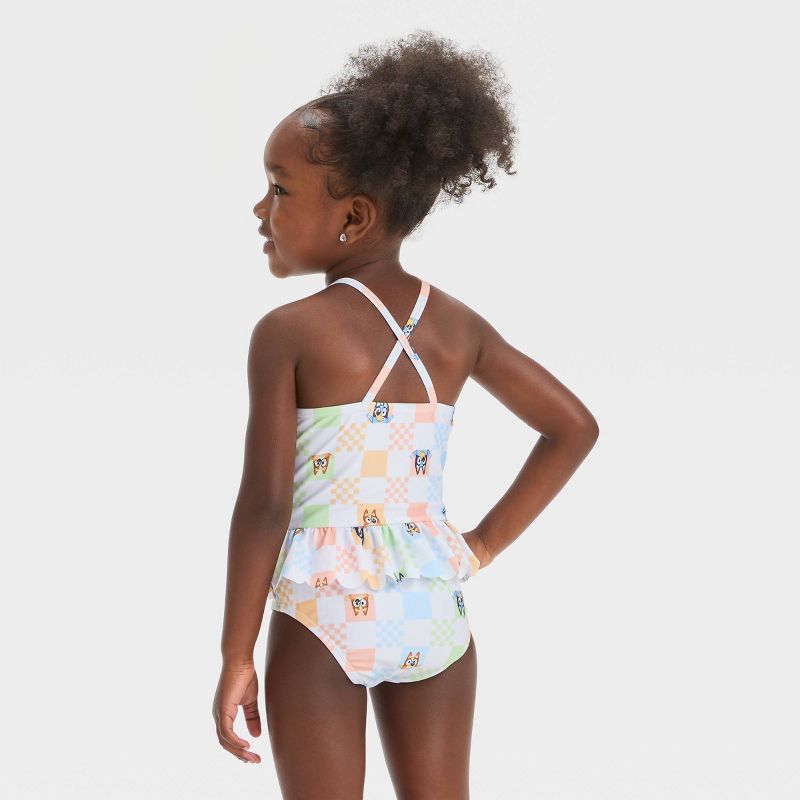 Toddler Girls' Bluey Peplum Checkered One Piece Swimsuit - Off-White, 3 of 4