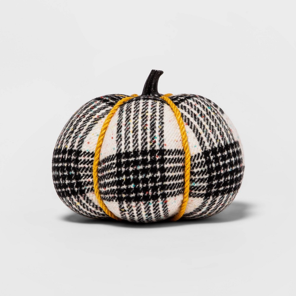 Halloween 5.5" Harvest Black Tweed/Plaid Speckle Fabric Wrapped Pumpkin - Hyde & EEK! Boutique