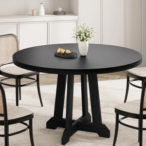 Jojoka Round Dining Table for 4 People, 47" Rustic Kitchen Table with Wooden Base, Stable Structure, Crossed Legs, Modern for Kitchen, Living Room - 1 of 4