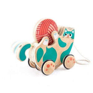 Hape Walk-A-Long Roll & Rattle Kitten in Teal for Toddlers - 1 of 4