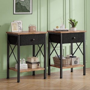 VECELO Modern X-Design Nightstand, End/Side Table with Fabric Drawer & Open Storage Shelves for Bedroom or Living Room - 1 of 4