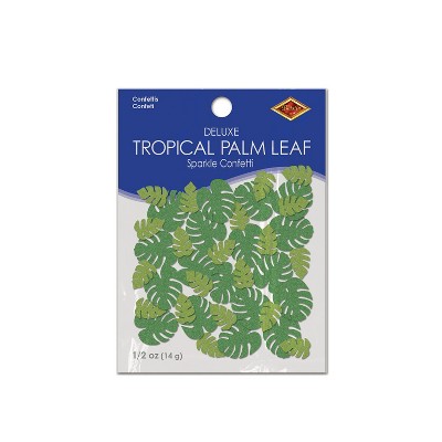Glittery Green and Light Green Tropical Palm Leaf Confetti