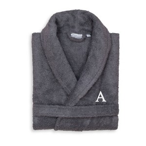 Linum Home Textiles 100% Turkish Cotton Adult Personalized Terry Bathrobe in White Bookman Font - 1 of 3