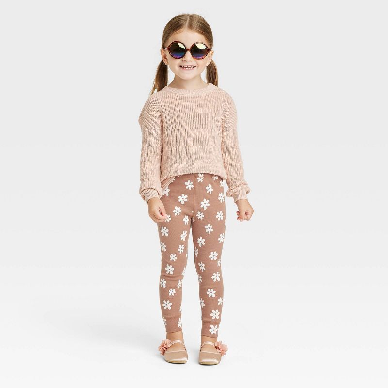 Grayson Collective Toddler Girls' Floral Ribbed Leggings - Brown, 3 of 6