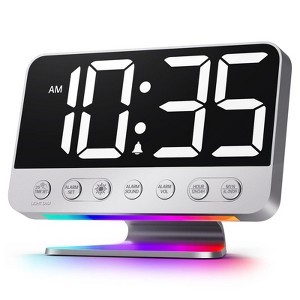 Aoibox Digital Alarm Clock with Large Bold Numbers, 5 Brightness Levels, 5 Alarm Sounds, 8-Color Night Light, USB Charging Port, Easy to Read - 1 of 4
