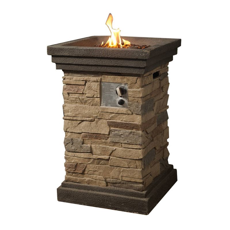 Rustic 20&#34; Outdoor Column Natural Rock Tall Propane Gas Fire Pit with Steel Base - Teamson Home, 1 of 6