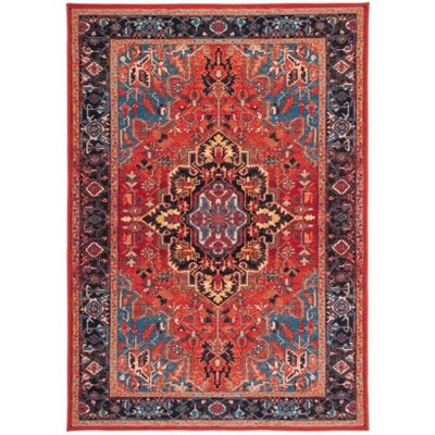 Vintage Charm Easy-Care Red Synthetic 4' x 6' Rectangular Rug