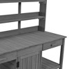 Large Farmhouse Potting Bench with 2 Drawers, Cabinet & Shelves, Outdoor Workstation for Backyard/Mudroom - 3 of 4