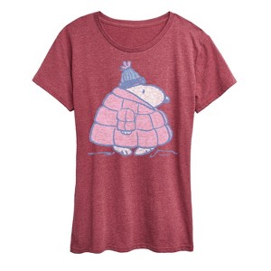 Women's - Peanuts - Snoopy Pastel Puffer Winter Coat Short Sleeve Graphic T-Shirt - 1 of 4