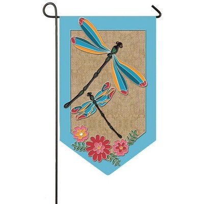 Evergreen Dragonflies and Flowers Shaped Burlap Garden Flag