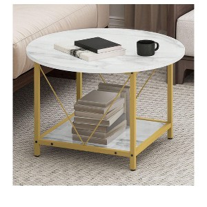Modern Design 2-Tier Round Coffee Table With Open Shelf Storage Wood Center Coffee Home Decor For Office Living Room - 1 of 4