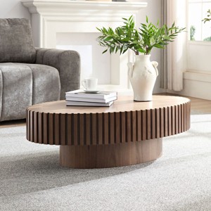 FONTOI Handcraft Coffee Table for Living Room Table Minimalist Oval Sofa Table with Sturdy Base, Toenailed Edge, Walnut Brown, 43.7"* 24.8"*13.78" - 1 of 4