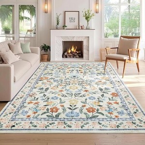 Washable Modern Printed Rug Non Slip Low Pile Rug Soft Floral Throw Floor Cover Foldable Indoor Carpet for Living Room Bedroom Playroom Nursery - 1 of 4