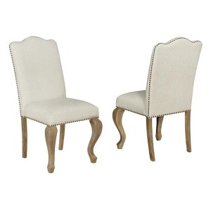 Rustic Oak Wood Dining Chairs Upholstered in Beige Linen Fabric (Set of 2) - 1 of 1