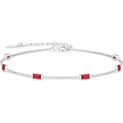 Dainty Sterling Silver Birthstone Bracelet, Simple Charm Link Jewelry for Birthday & Christmas