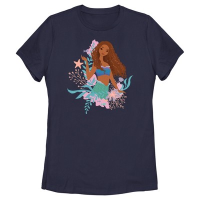 Women's The Little Mermaid Ariel Wave T-shirt - Navy Blue - Small : Target