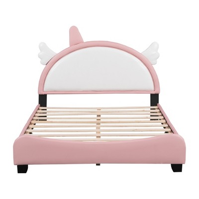 Bellemave Cute Full size Upholstered Bed With Unicorn Shape Headboard,Full Size Platform Bed with Headboard and Footboard,Pink