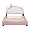 Upholstered Platform Bed With Unicorn Shape Headboard, White+Pink-ModernLuxe - 4 of 4