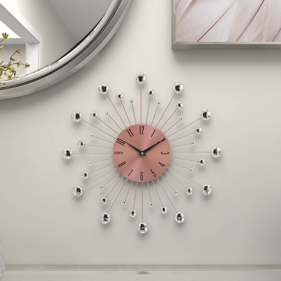 Copper Sunburst Wall Clock with Crystal Accents, 15"