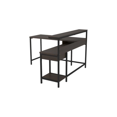 Warm Brown L-Shaped Wood Computer Desk with Hutch