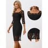 Allegra K Women's Lace 3/4 Sleeve Square Neck Knee Length Sheath Dress - 2 of 4