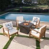 GDFStudio Easter Outdoor Acacia Wood 5 Piece Club Chair and Fire Pit Set with Cushions - 2 of 4
